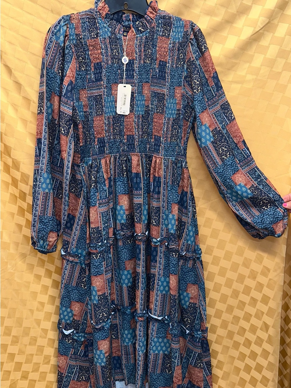 Simply Southern Blue & Brown Patchwork Long Sleeve Maxi Dress